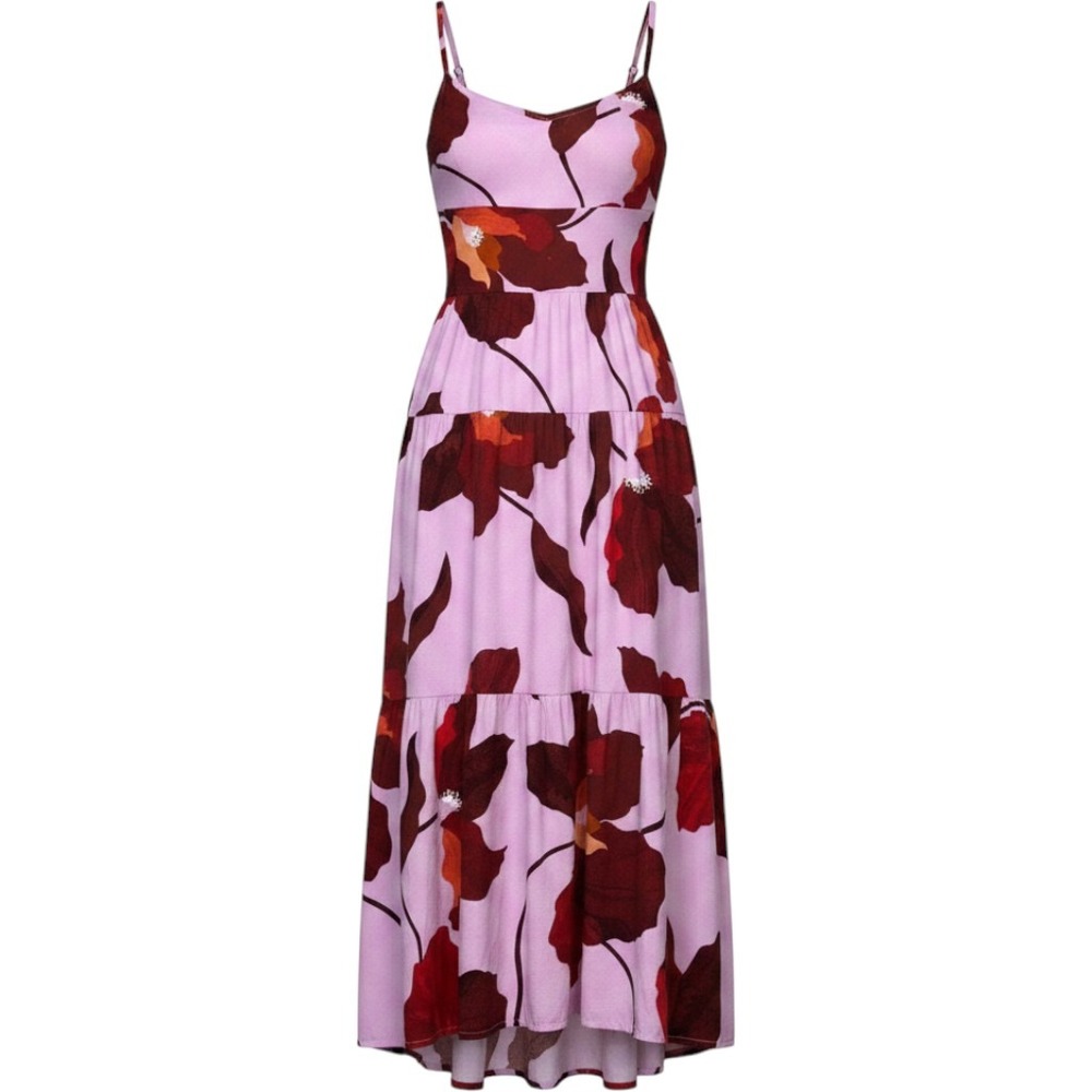 Sanctuary Womens Floral‎ Tiered Maxi Dress Pink Red Back Tie Cutout Large